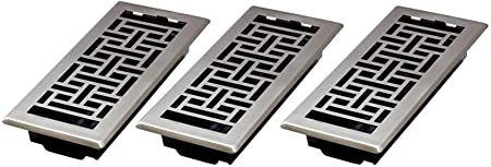 Manor House Oriental Decor Floor Register Vent Covers Brushed Nickel Finish 3 Pack, 4" x 10" inches (Duct Opening Measurements)
