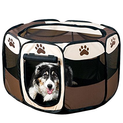 Foldable Dog Cat Playpen Yard Security Kennel Mesh Shade Cover Fence Tent For Indoor Outdoor