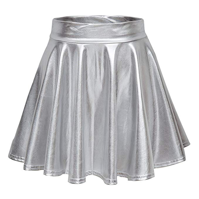 Urban CoCo Women's Shiny Flared Pleated Mini Skater Skirt