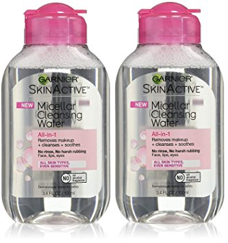 Garnier Skin Skinactive Micellar Cleansing Water All-In-1 Cleanser and Makeup Remover- Travel Size (3.4 Ounce) VKyXTI, 2 Pack