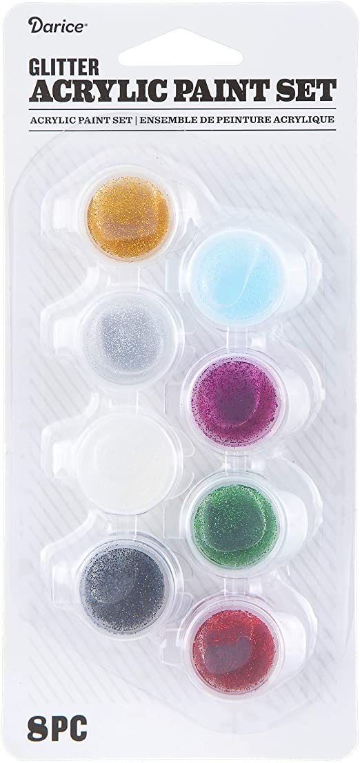 Darice Acrylic Paint Pot Set: Glitter, 8 Colors, Multicolor