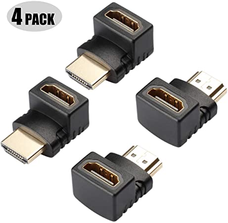 Warmstor 2 Combos 3D&4K HDMI Male to Female Adapter Right Angle Extender Gold-Plated 90 Degree and 270 Degree HDMI Cable Connector (4-Pack)