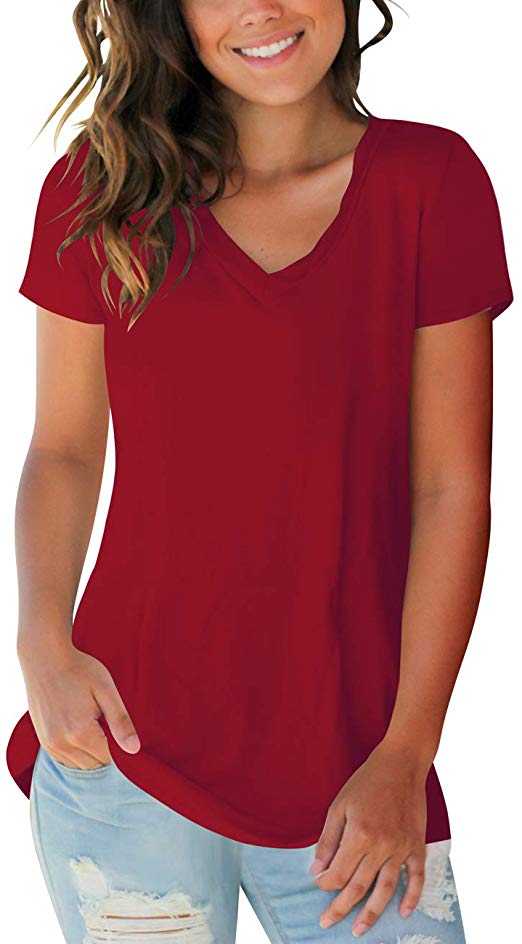 Womens Tops V Neck Tee Casual Short Sleeve and Long Sleeve T Shirts