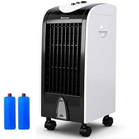 COSTWAY Evaporative Cooler, Portable Air Cooler with Fan & Humidifier Bladeless Quiet Electric Fan w/Remote Control for Indoor Home Office Dorms (24-Inch)