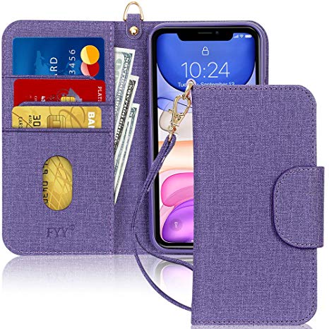 FYY Case for iPhone 11, [Kickstand Feature] Luxury PU Leather Wallet Case Flip Folio Cover with [Card Slots] and [Note Pockets] for Apple iPhone 11 Purple