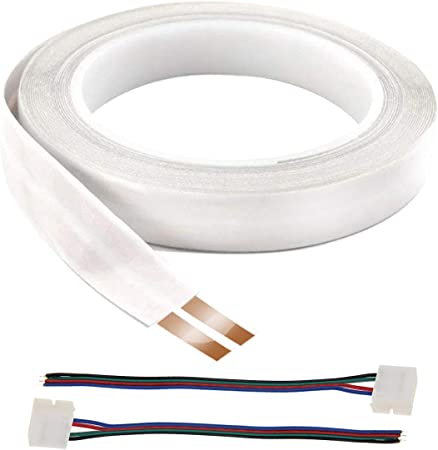 FROGBRO White Super Flat Speaker Cables,Self Adhesive Speaker Wires Low Profile Speaker Cable,Insulated Cables in-Wall-Use Wire 2 Pure Copper Conductors,23 AWG,0.63" Wide x 50ft Long,with 2 Connectors