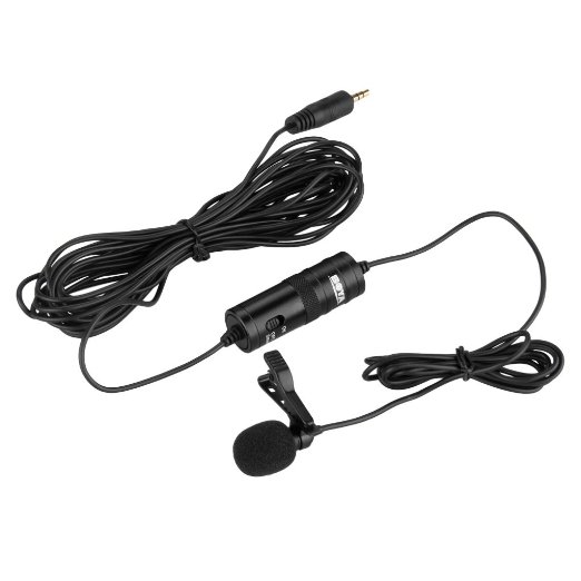 Boya 35mm Mini Clip on Mic Omnidirectional Lavalier Label Microphone-20ft Audio Cable- for DSLRs Camcorders Video Cameras and IphoneIphone 6 Samsung Smartphone