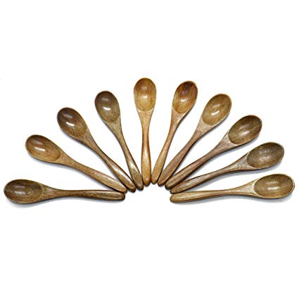 Pack of 10 Mini Wooden Condiments Ice-cream Sugar Salt Spoons Small Spoons, Coffee Spoons