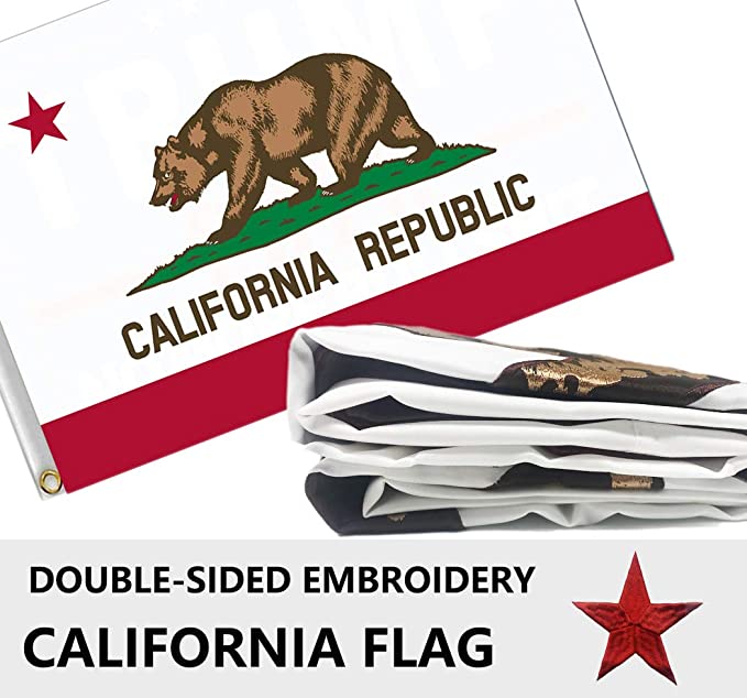 ERT California State Flag Two-Side 3x5 Ft Embroidered Durable 300D Nylon for Outside - UV Fade Resistan - Brass Grommets - California Republic Bear State Flag CA State Flags