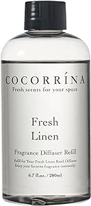 Cocorrína Refill - Fresh Linen 6.7oz Scented Reed Diffuser Oil Refill with 8 Sticks Fragrance for Bedroom, Bathroom, Oil Diffuser, Home Décor