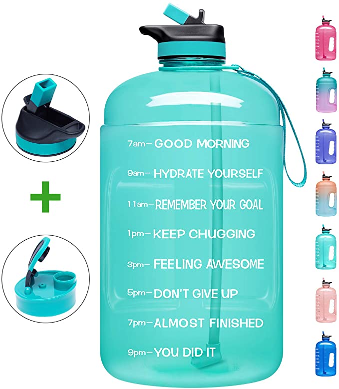 Venture Pal Large 1 Gallon Motivational Water Bottle with 2 Lids (Chug and Straw), Leakproof BPA Free Tritan Sports Water Jug with Time Marker to Ensure You Drink Enough Water Throughout The Day