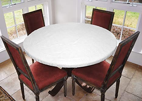 Covers For The Home Deluxe Elastic Edged Flannel Backed Vinyl Fitted Table Cover - Quilted White Pattern - Small Round - Fits Tables up to 40" - 44" Diameter