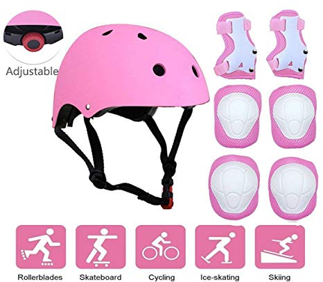 JIFAR Adjustable Helmet Protective Pads Knee Elbow Pads Wrist Guards Sports Support Safety Set Equipment Scooter Rollerblading Skateboard Other Extreme Sports Activities (7 Pieces Sets)