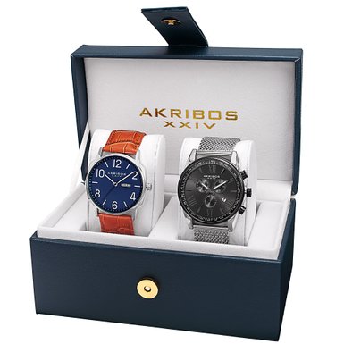 Akribos XXIV Mens AK885SSB Quartz Movement Analog Display Watch Gift Set