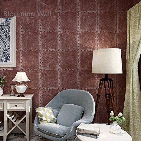 Blooming Wall Industrial Style Faux Iron Plate Wallpaper for Walls Wallcoverings Wall Mural, 20.8 In32.8 Ft=57 Sq.ft,Rust Red
