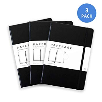 Paperage 3-Pack Dotted Journal Notebook, Hard Cover, Medium 5.7 x 8 inches, 100 gsm Thick Paper (Black, Dotted)