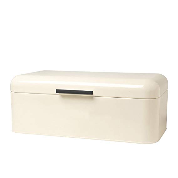 Homelet Bread Box - Vintage Retro Stainless Steel Powder Coated Bread Bin Storage with Lid for Kitchen, Cream