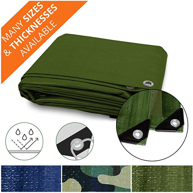 Heavy Duty Tarps | Waterproof Ground Tent Trailer Cover | Multilayered Tarpaulin in Many Sizes and Thicknesses | 10 Mil - Green - 20' x 30'
