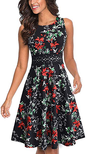 HOMEYEE Women's Sleeveless Cocktail A-Line Embroidery Party Summer Wedding Guest Dress A079