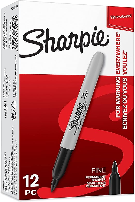 Sharpie marqueurs indélébiles , pointe fine, encre noir permanent, Boîte de 12