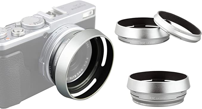 JJC LH-JX100 Silver Metal Lens Hood/ 49mm Filter Adapter Ring for Fujifilm X70 X100 X100S X100T X100F X100V, Fuji X100S, Fuji X100F, Fuji X100V Lense Hood Shade, Fujifilm LH-X100 Lens Hood Replacement