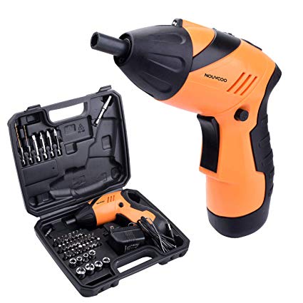 NOUVCOO 45 in 1 Portable Electric Cordless Rechargeable Screwdriver kit,4.8V Cordless Drill Power Tools with Led&43pcs Screws Sleeves and Drill Bits with case NC09