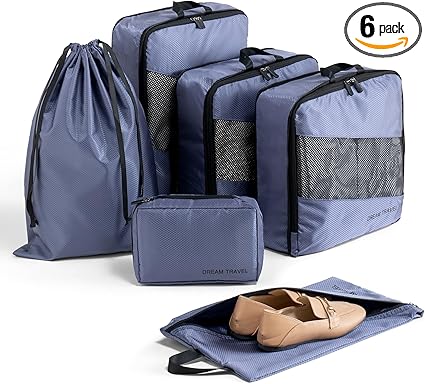 6Pcs Packing Cubes for Travel Lightweight Luggage Organizer Bag Travel Cubes, Durable Travel Bags Foldable Suitcase Bags Set for Travel Accessories and Essentials-Purple