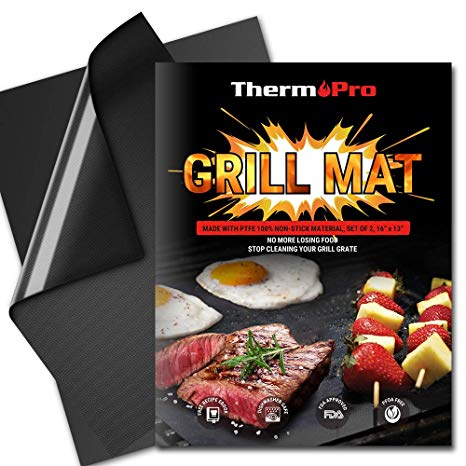 ThermoPro TP932 Grill BBQ Mat Non-Stick Reusable Heavy-Duty Oven Baking Mat Pad, Easy to Clean Barbecue Grilling Accessories- Set of 2