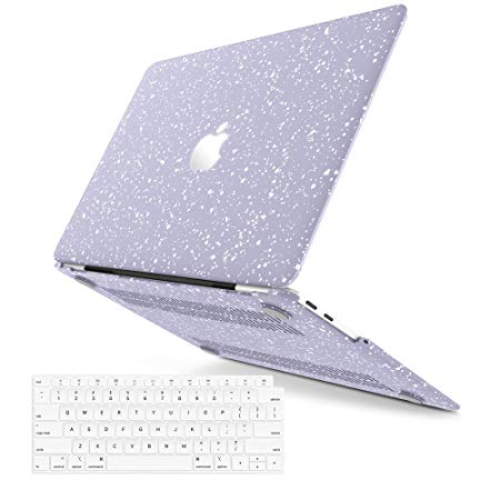 MacBook Air 13 Inch Case 2018 Release A1932, Anban Slim Clear Light Purple & White Wave Point Plastic Hard Shell Case with Keyboard Cover Compatible for MacBook Air 13 Inch with Retina and Touch ID