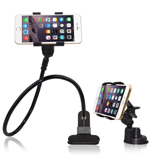 Upgraded VersionMore Flexible BESTEK 2-in-1 Gooseneck Flexible Cell Phone Clip Holder for Bed Car Desktop with Car Vehicle Windshield Suction Cup Mount for iPhone 6 plus65s5Samsung Galaxy HTC Nokia LG GPS Devices