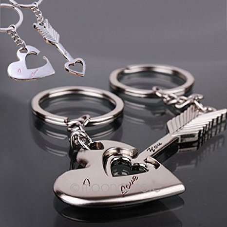 FUNLAVIE Lover His Her Keychain Keyring Couples - Cupid Arrow and quotI Love Youquot Heart and Key 4EVER
