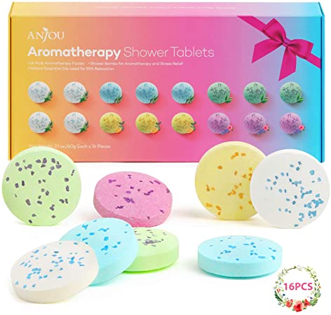 Shower Bomb Tablets Aromatherapy Bath Bombs with Pure Essential Oils 16-Piece Shower Fizzers Streamers Melts Vapor for Home Spa Gift Set