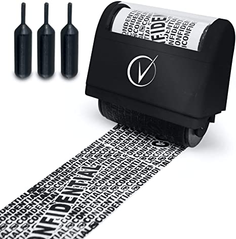 Identity Theft Protection Roller Stamps Wide Kit, Including 3-Pack Refills - Confidential Roller Stamp, Anti Theft, Privacy & Security Stamp, Designed for ID Blackout Security - Classy Black