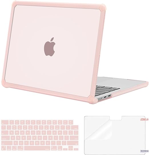 MOSISO Compatible with MacBook Air 13.6 inch Case 2022-2024 Release M3 A3113 M2 A2681, Anti-Cracking&Anti-Fingerprint Heavy Duty TPU Bumper Plastic Hard Case&Keyboard Skin&Screen Film, Pink