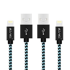 [2 Pack] aLLreLi 1.0M Lightning Sync & Charge USB Cable with Nylon Braided [Apple MFI Certified], Design with iOS 9 for iPhone 6S, 6, 6 Plus, 5S, 5C, 5, iPad 4, iPad Air 2, Mini 3, iPod 5th - Black