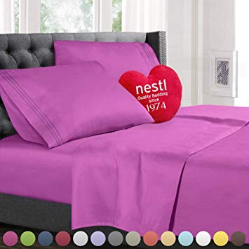 Cal King Size Bed Sheets Set Orchid Purple, Bedding Sheets Set on Amazon, 4-Piece Bed Set, Deep Pockets Fitted Sheet, 100% Luxury Soft Microfiber, Hypoallergenic, Cool & Breathable