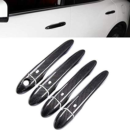 YOCTM Black Carbon Fiber Look Outer Door Handle Cover Trim Decoration for Maserati Levante 2016 2017 2018 Ghibli 2014-2018 Quattroporte 2013-2017 (with Front Door Keyhole and 4 Doors Smart Keyhole)