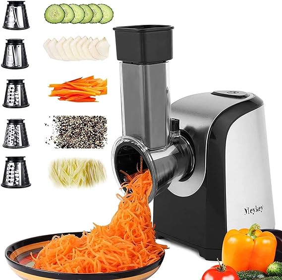 Electric Vegetable Slicer, Electric Shredder, Electric Kitchen Grater, Electric Chopper, 150 Watt, Stainless Steel Drums