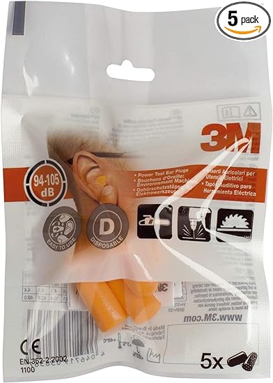 3M 1100 Foam Roll Down Ear Plug, Orange, Pack of 5