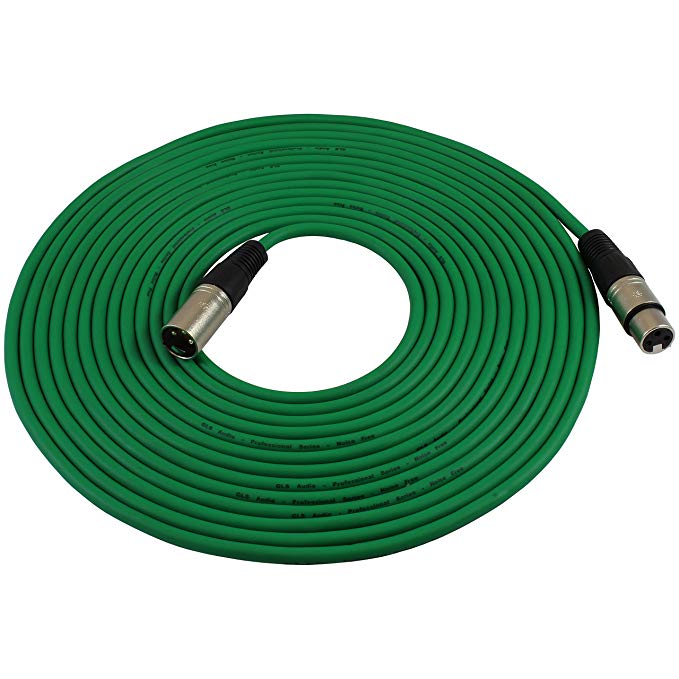 GLS Audio 25ft Mic Cable Patch Cords - XLR Male to XLR Female Green Microphone Cables - 25' Balanced Mike Snake Cord - GREEN