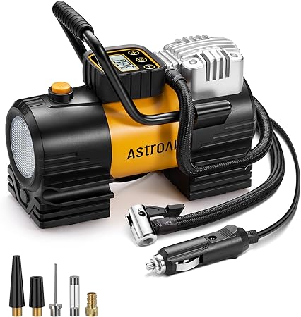 AstroAI Tire Inflator Portable Air Compressor (Up to 150 PSI) Tire Pump for Car 12V DC Digital Air Pump with 12 LEDs Super Bright Light for Bicycle, Motorcycle, Automotive Car Accessories