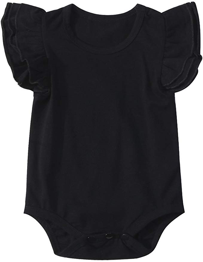 Minesiry Infant Baby Girl Basic Ruffle Short Sleeve Cotton Romper Bodysuit Tops Clothes