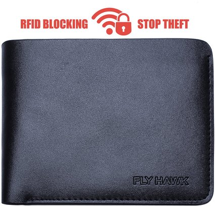 FLYHAWK Genuine Leather RFID Blocking Wallets Mens Biford Wallet