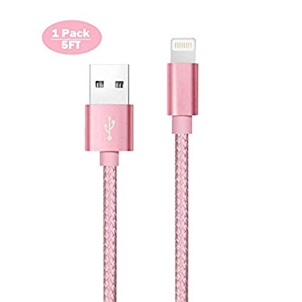 Newyht Charger Nylon Braided 5FT 1Pack Charging Cable Extra Long USB Sync Cord for Phone Xs/XS Max/XR/X / 8/8 Plus / 7/7 Plus / 6/6 Plus(Pink)