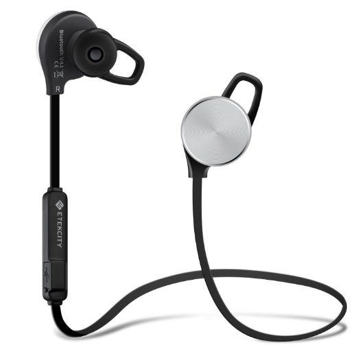 Etekcity S1 Wireless Bluetooth Stereo Earphones V4.1 In-Ear Earbuds Apt-X, CVC 6.0 Noise Cancellation Headphones IPX4 Sweatproof with Carrying Case Black