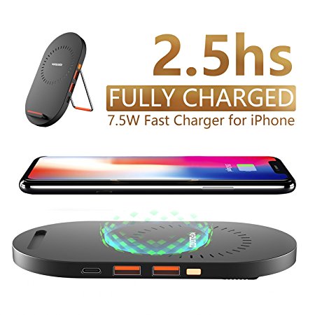 7.5 W Fast Wireless Charger,Wofalodata Optimal 7.5W Fast Wireless Charger for iPhone 8, iPhone 8 Plus, iPhone X and 10W Fast Charger for Samsung S9 / S9  / S8 / S8  / S7 / Note 8—NO AC Adapter