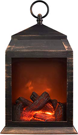 Northpoint North Point Fireplace 6 Super Bright LED’S and 36 Lumen Output Battery Operated Hanging and/Or Sitting Lantern for Indoor and Outdoor Usage, Copper