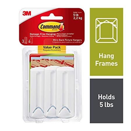 Command 17043 3 x Wire Backed Picture Hangers With Command Strips Value Pack-white