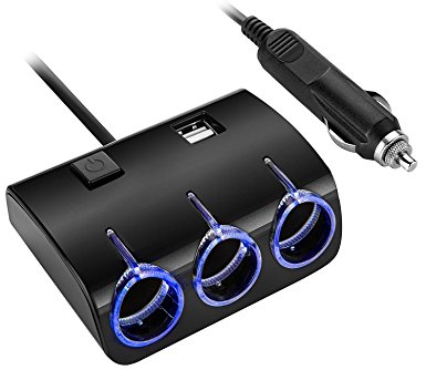 BeiLan 3 LED DC 12V/24V Socket Cigarette Lighter Power Adapter Socket Splitter with Dual USB Ports for Apple or Android Smartphones & Tablets GPS and all Electronic Devices