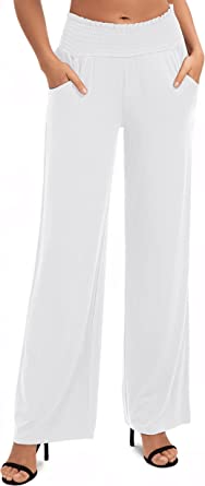 Urban CoCo Women's Solid Wide Leg Palazzo Lounge Pants Casual Straight Leg High Waist Stretch Pants with Pockets